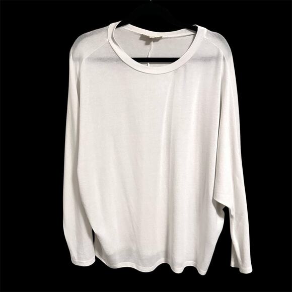 White Crewneck Pullover Shirt Blouse Semi Sheer Long Dolman Sleeve Women Small - Picture 1 of 4